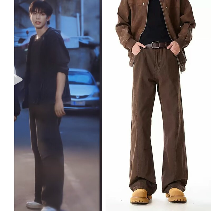 Wild Dog Bones Chen Yi Song Weilong Style Jeans, Melard Loose Fit Narrow Straight-Leg Casual Pants