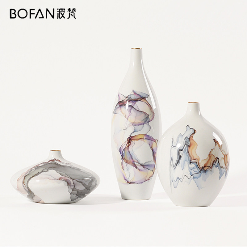 Modern Chinese living room TV cabinet Art swing piece light and luxurious ceramic vase flower floral florist Xuanguan partition adornment