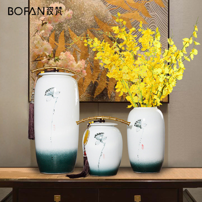 New Chinese Xuan Guan Swing Piece Villa Hotel Sample House Display Center-Like Board Room TV Cabinet Ceramic Storage Tank Craft Gift Pendulum Decoration