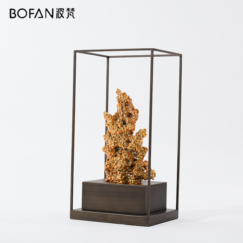 New Chinese Living Room Entrance to the family Xuanxuan Creative Pendulum Specimen House Display Center Gold Abstract Fake Mountain Sculptures Soft Decoration Furnishing