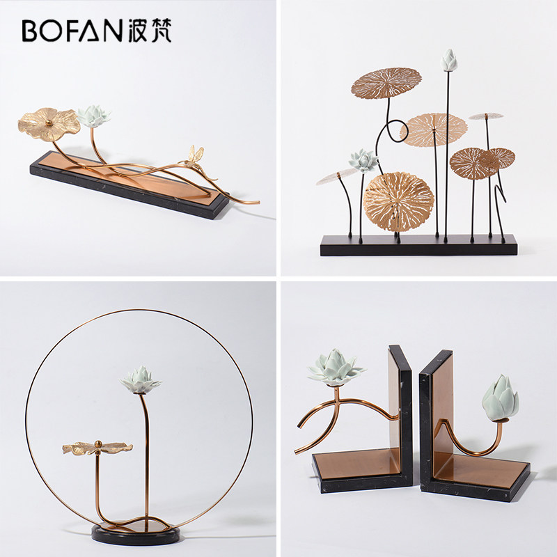 New Chinese Zen Mood Swings HOTEL VILLA LOTUS BOOK STALL-LIKE BOARD ROOM GENGUAN TV CABINET LIGHT LAVISH METAL CRAFT GIFT SWAYING ACCESSORIES