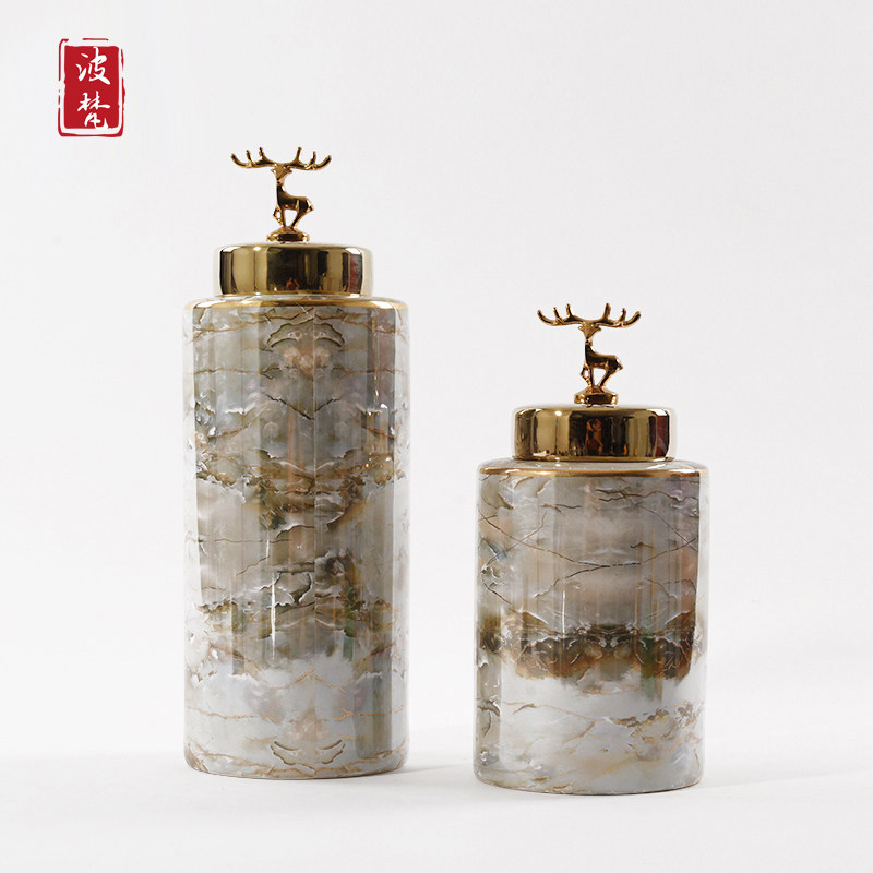 Eurostyle Marble Tattoo Ceramic Jar Pendulum new Classical postmodern light Luxurious And Luxurious-Closed Cabinet Soft Decoration Furnishing