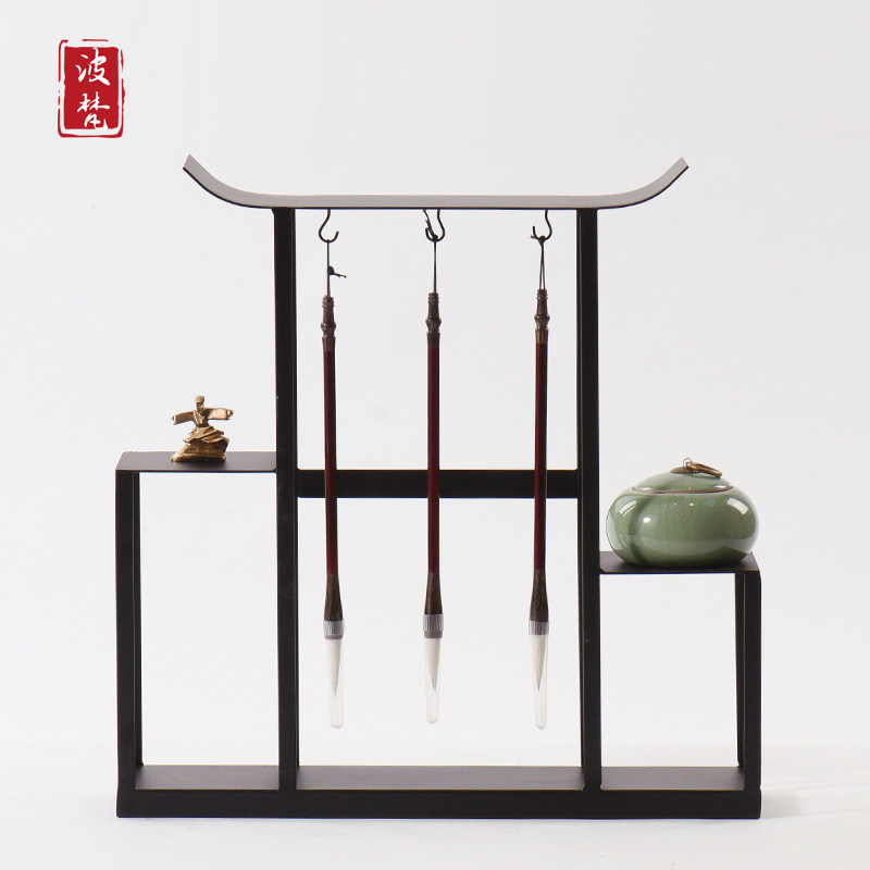 New Chinese book house Zen Mercy Pendulum Pieces Tea Room Exhibition Hall Solid Wood Furniture Accessories Iron Art Metal Brush Holder Creative Furnishing