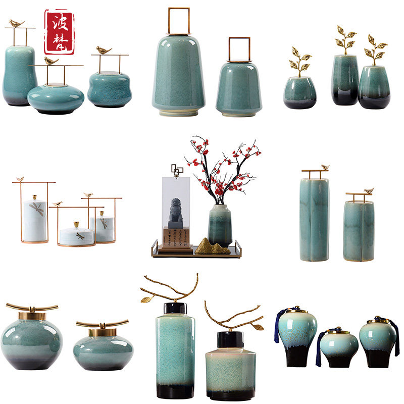 Povan new Chinese style storage tank swing piece creative genguan ceramic vase living room TV cabinet book house zen imagery