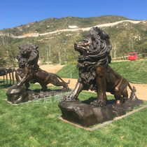 Bronze Sculpture Eurostyle Climbing Lion HSBC Lions Outdoor Placing Bank Corporate Logo Putting Bronze Sculpture Lions Pair