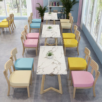 Milk Tea Shop Cafe Dessert Shop Snack Bar Burger Shop Restaurant Dining Leisure Simple Net Red Table and Chair Combination