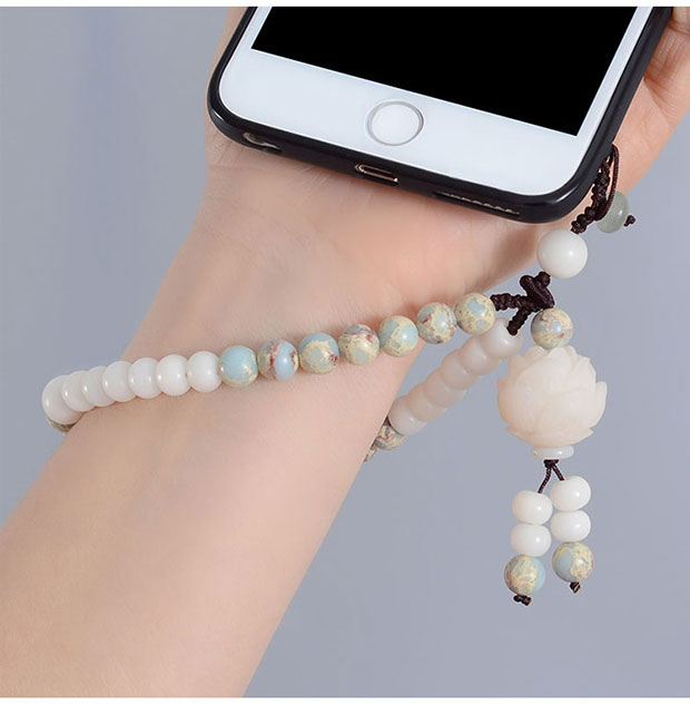 Ngọc trắng Bodhi điện thoại di động dây buộc cổ tay ngắn nam và nữ đồ trang trí Trung Quốc phong cách chuỗi điện thoại di động mặt dây chuyền chống mất dây có thể tháo rời - Phụ kiện điện thoại di động ốp da điện thoại
