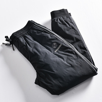 Cold-resistant cattle goods 80 white duck down foreign trade mens winter striped splicing elastic waist leg warmer down pants