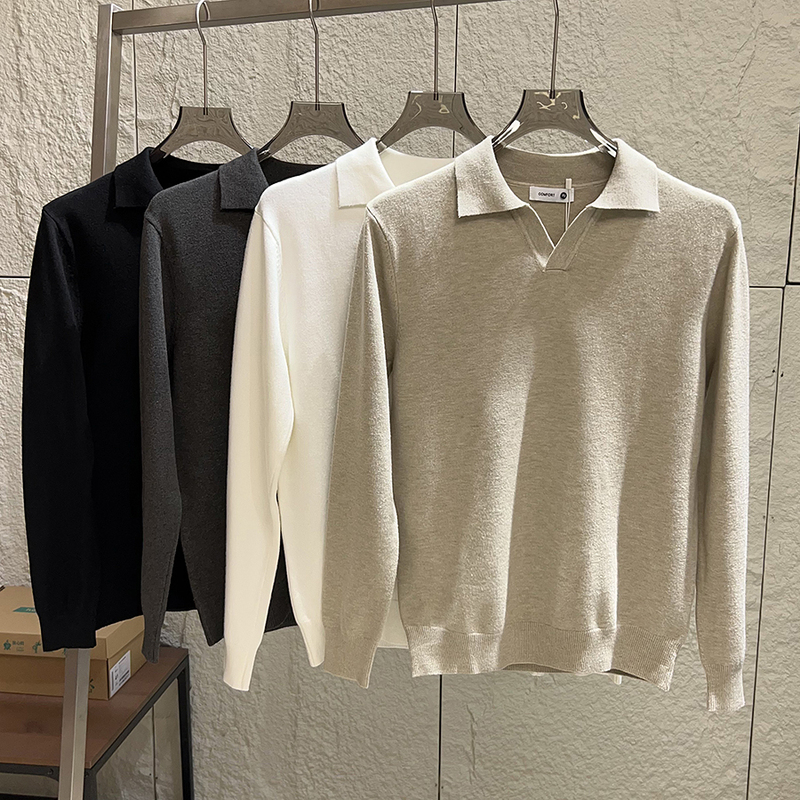 Old Money Style! Italian-Style Small V-Neck! Autumn and Winter Export Men's Breathable, Skin-Friendly, Solid Color, Versatile Collared Knit Sweater
