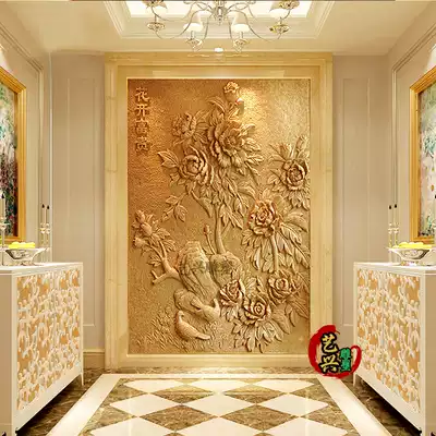 Customized artificial sandstone relief glass fiber imitation copper background wall EPS exterior wall decoration mountain flower carving