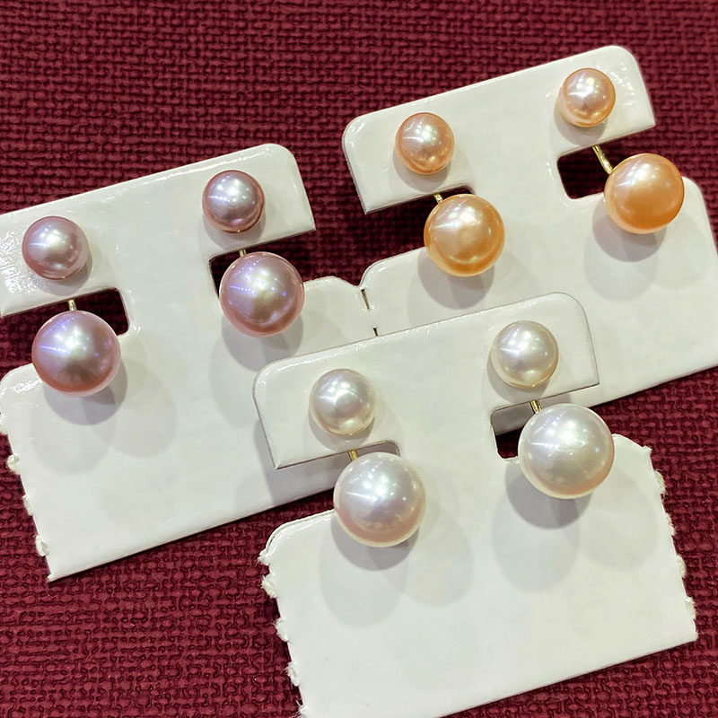 Strong light freshwater pearl double bead ear pin S925 silver Song Hye Kyo sister same earrings simple high-end temperament earrings