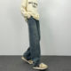 High Street American Distressed Straight Jeans Men's Ins Japanese Handsome Loose Wide Leg Pants Vintage Slim Drape Pants