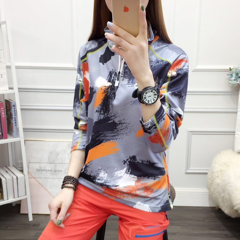 Outdoor quick-drying pants suit Spring and summer women's stand-up collar long-sleeved T-shirt Sports running long-sleeved quick-drying clothes large size