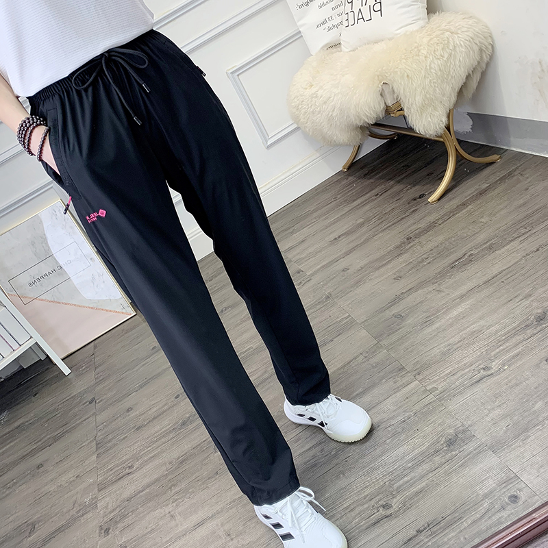 Ice silk sports pants female spring summer relaxation Harun long pants slim fit speed dry running fitness yoga bunches foot elastic 90%