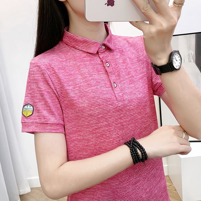 Thin stretch of elastic speed dry coat golf clothing lady short sleeve T-shirt swarm with slim collar blouses women's jersey