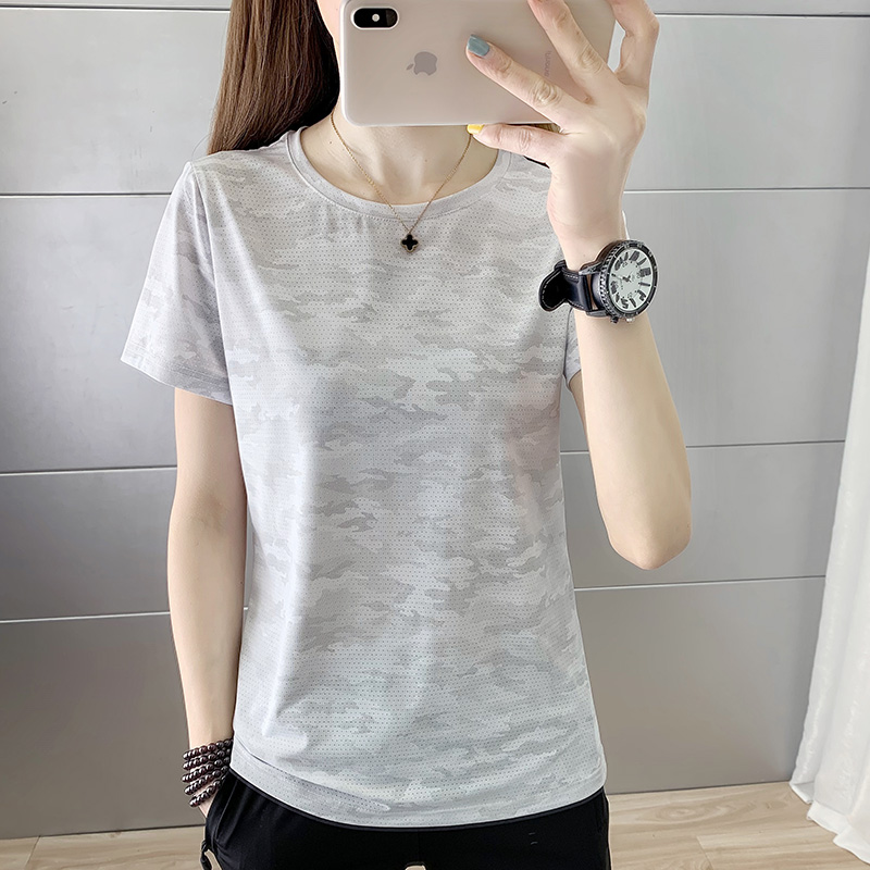 South Korean speed dry short sleeves 2021 new women's dress round collar sports blouses short sleeve t-shirt summer lovers' men half sleeves