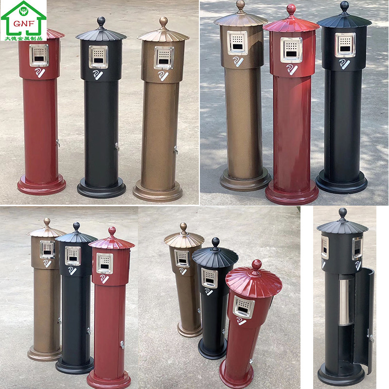 New creative large vertical stainless steel ash column round square smoking area indoor and outdoor cigarette butt column smoke extinguishing