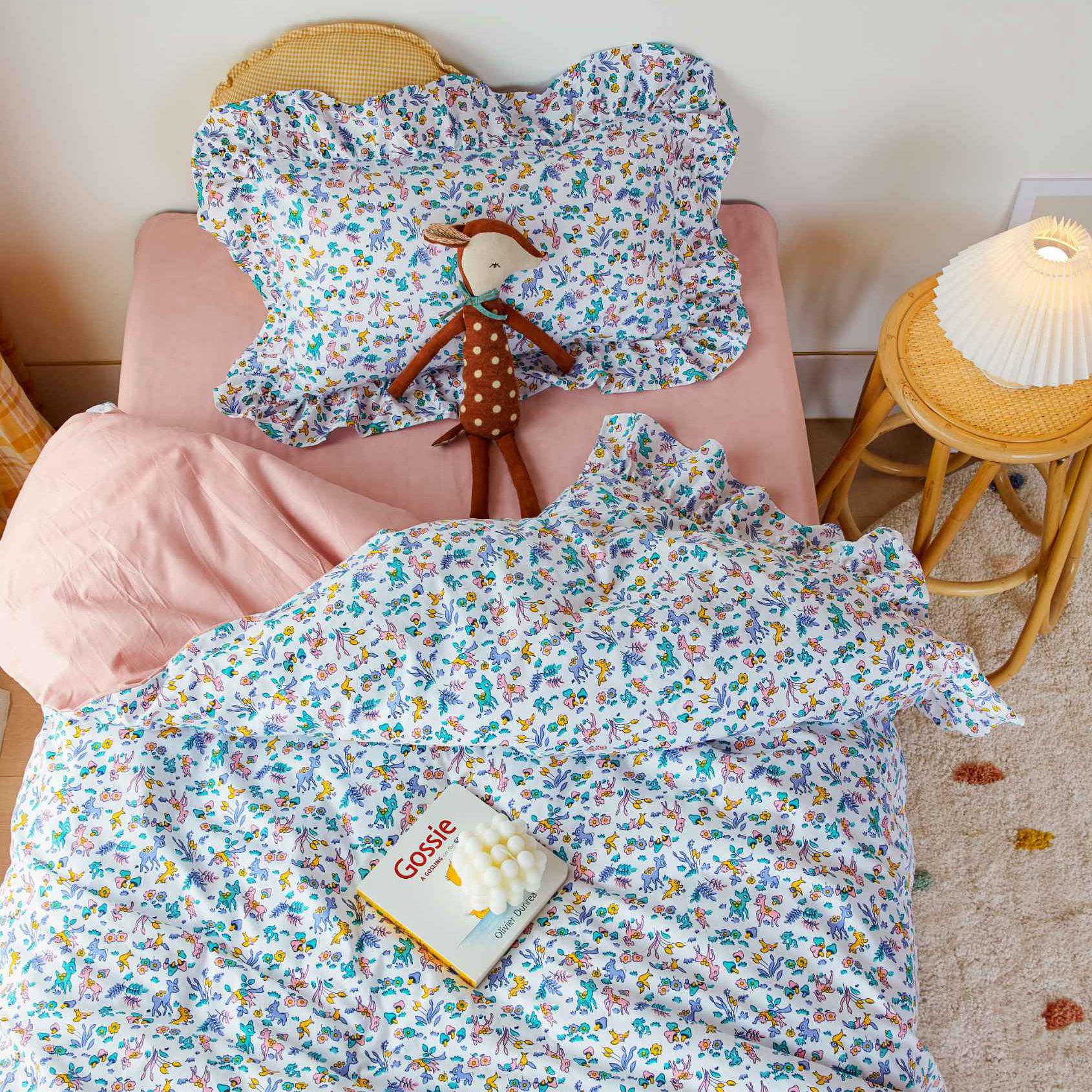 ins Korean deer cotton children's three-piece group small floral girl heart lotus leaf quilt cover small fresh four-piece set