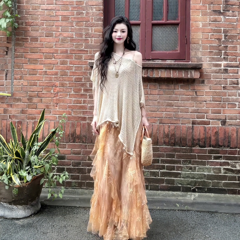 New Chinese-Style Tie-Dye Heavy Lace Camisole Dress for Women, 2026 Summer New Design Blouse Two-Piece Set New Chinese-Style Tie-Dye Heavy Lace Camisole Dress for Women, 2026 Summer New Design Blouse Two-Piece Set