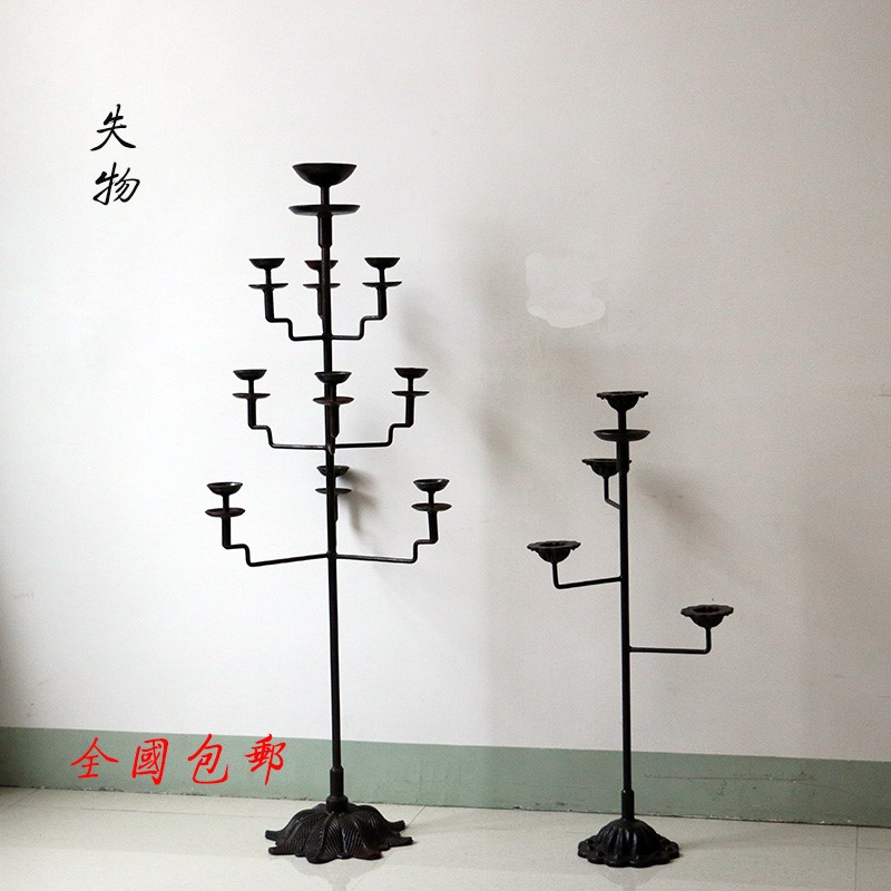 Retro Candlestick Chinese Antique Oil Lamp Lotus Landing High-end Creative Zen Iron Lamp Tea Room Props Decorative Ornament