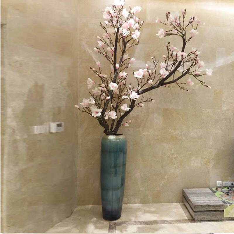 Dry branches, dried flowers, floor-to-ceiling large vases, living room decorations, atmospheric high-end ceramic clay pot vases, cherry blossom flower arrangements, decorations