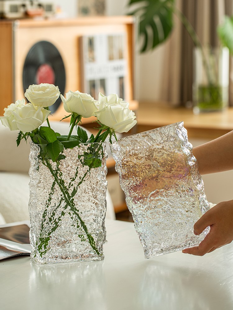 Finnish glacier vase Nordic simple transparent glass atmosphere high-end decoration light luxury table flower arrangement utensils