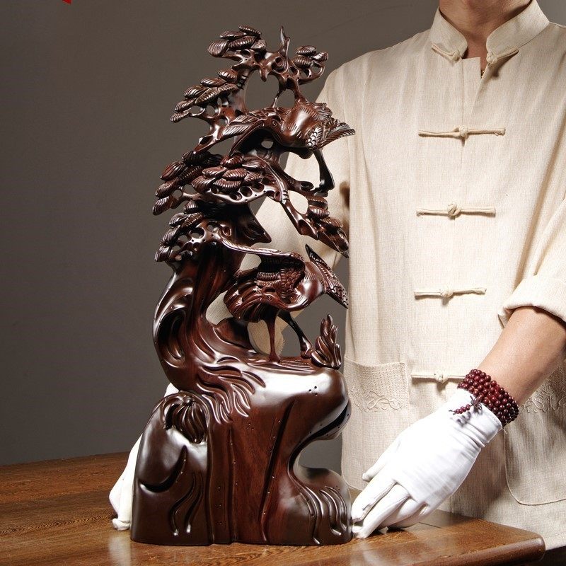 Ebony Pine Crane Yannian Root Carving Ornament Mahogany Carving Creative Simple Home Living Room Decoration Birthday Celebration Gifts