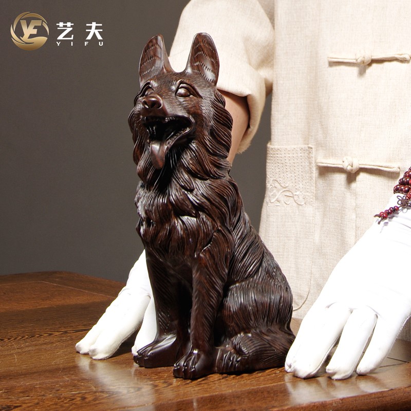 Ebony wooden dog decoration mahogany carving twelve-year-old atmosphere high-end living room office porch decoration crafts