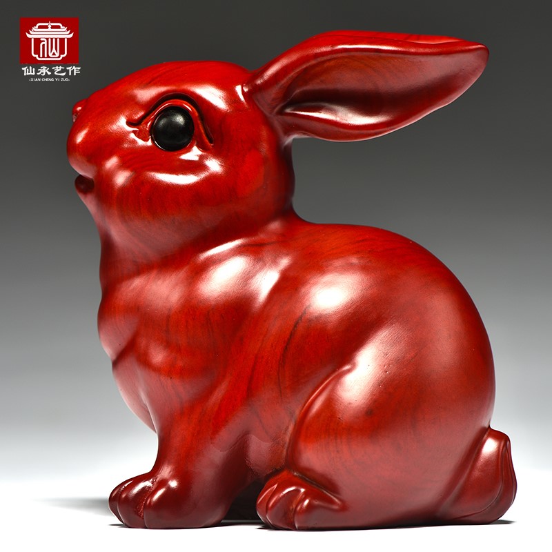 Red rosewood carving rabbit ornaments three in twelve simple atmospheric rabbit home living room decorations opening gift