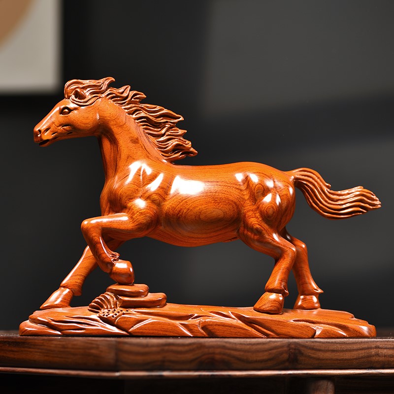 Pear wood carving horse ornaments solid wood home living room mysterious creative simple office desktop opening gift practical high-end