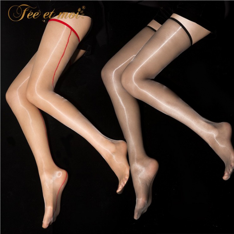 Ultra thin 1D oil light silk stocking retro rear vertical wire shiny soft light long cylinder socks Thigh Socks Reflective long Sox overknee socks