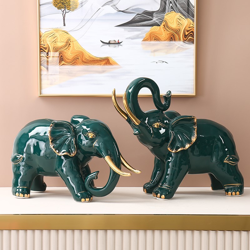 High-end atmospheric ceramic elephant fitting a pair of atmospheric upscale modern living room seating cabinet decoration