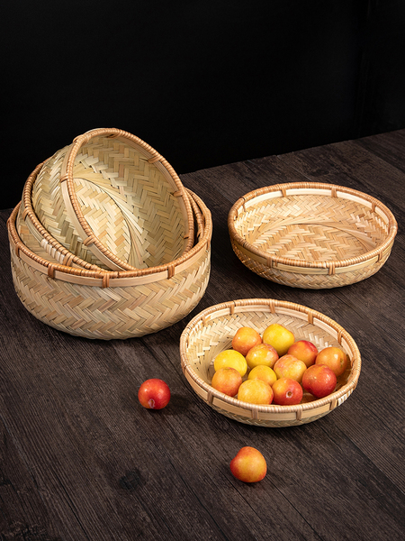 Handmade Fruit Plate Food Grade Steamed Bread Basket Bamboo Basket