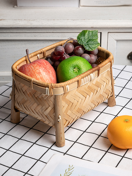 Bamboo Basket, Bamboo Woven Storage Box, Desktop Snack Fruit Basket, Finely Woven High-Footed Bamboo Product, Woven Bamboo Basket, Small Basket, Bamboo Basket