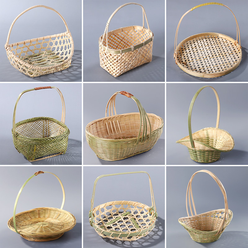 Bamboo woven basket Handmade basket Desktop containing basket Small fruit pantry tray Snack Rice Cake Basket Bamboo Products Water Fruit Basket Bamboo Basket