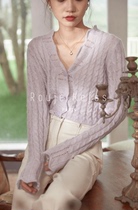 Rouje kefss French retro thin V-neck sweater jacket womens spring and autumn hollow design cardigan top