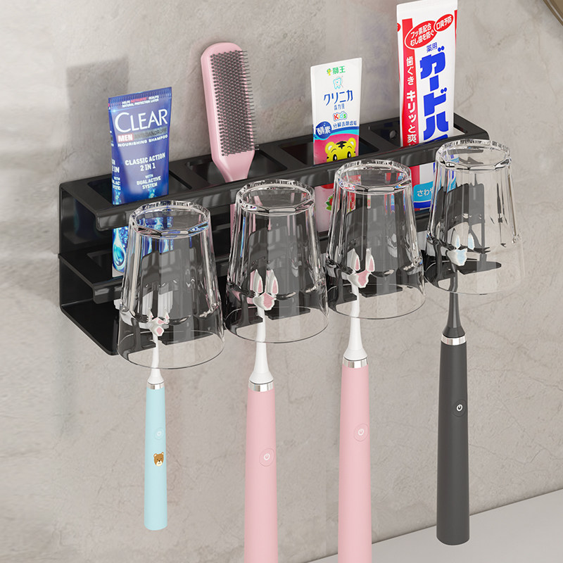 Stainless steel toothbrush shelve toothbrushing cup holder free of punch dressing room gargling cup sub wall-mounted tooth cup containing hanging rack
