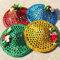 Bamboo woven bucket hat-hat children dance props Huan womens Ogasawara Childrens Ogasawara Childrens Kindergarten Stage Performance Mens Guest