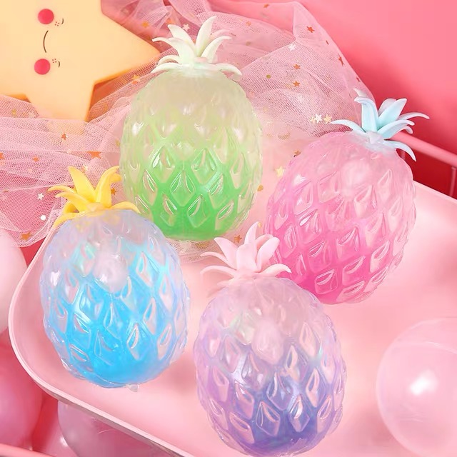 5 loaded creative fruits to vent pineapple knead with transparent shiny pink flow sand decompression toy outgassing cute water polo