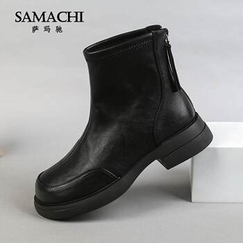 Samachi martin boots women's 2025 new british style rear zipper soft sole comfortable thin velvet warm fashionable women's boots