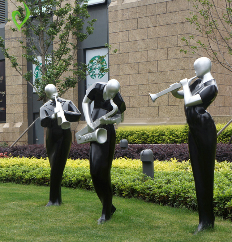 Large-scale fiberglass puppet band musician sculpture simulation outdoor square bar cartoon character decoration