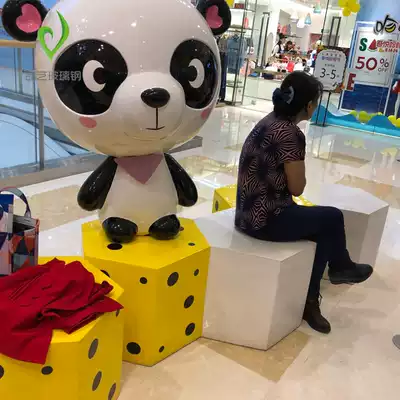 Fiberglass cartoon panda hexagonal splicing combination bench leisure seat outdoor mall rest stool waiting chair