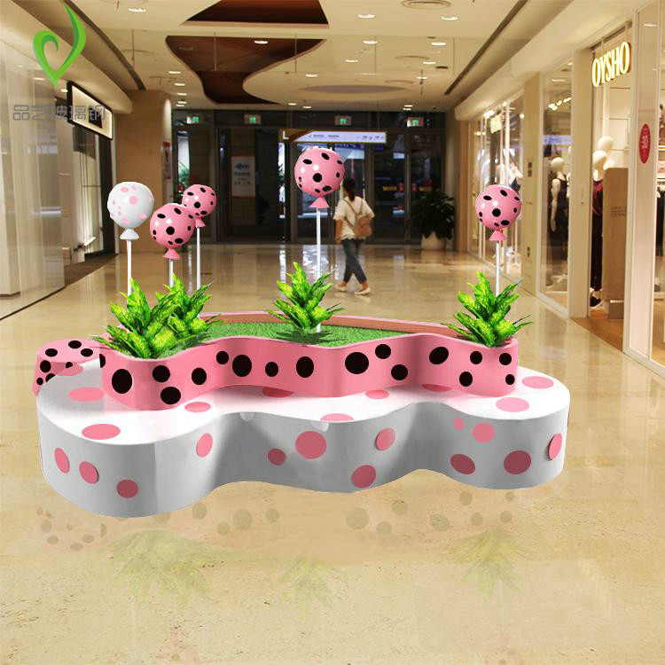 Meichen fiberglass leisure seat flower pot balloon combination outdoor shopping mall decoration decoration rest area waiting chair stool