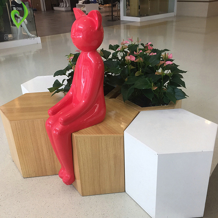 Beauty Chen Glass Fiber Casual Seat Flower Pot Cat People Sculpture Combo Outdoor Mall Decoration Swing Accessories Rest Waiting Chair
