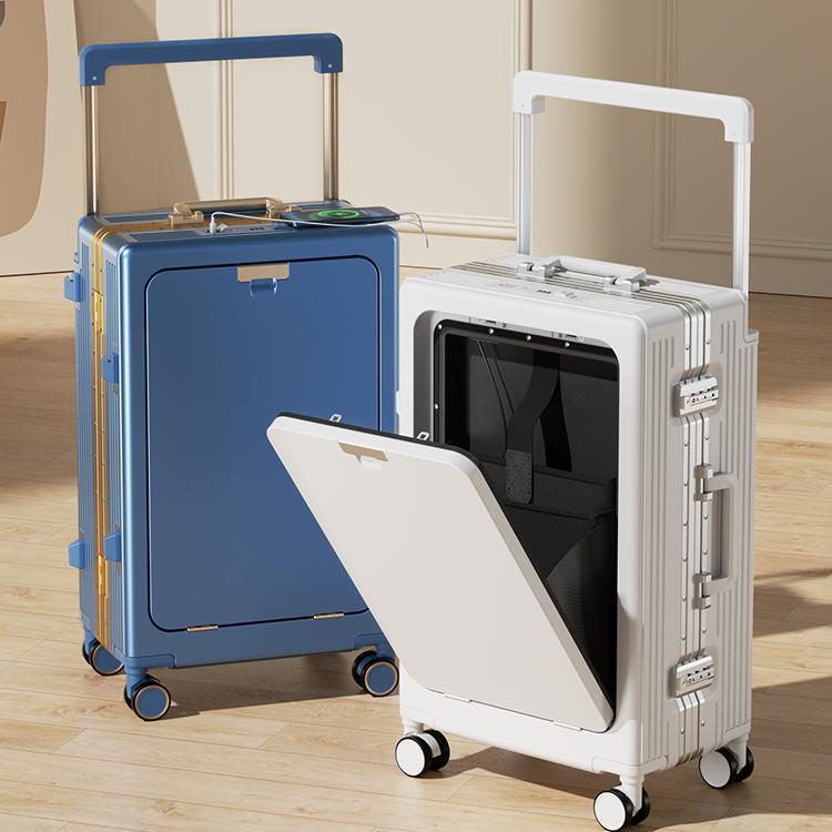 Wide Handle Suitcase with Front Opening, Multifunctional Carry-On Luggage, 20inch Combination Lock Suitcase, 24-Inch, Unisex