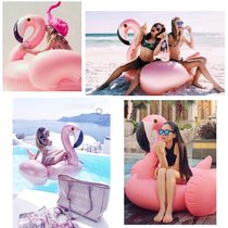 Net red rose gold flamingo swimming ring sitting ring Animal inflatable toy floating bed floating row childrens water mount