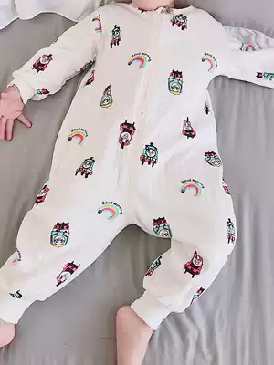 One-piece pajamas children's legs cotton-proof kick-off boys and girls, home clothes, spring and winter long sleeves 1-3 years old 2