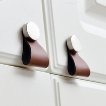 European Nordic modern simple leather single hole brown leather handle Wardrobe door drawer cabinet sub leather handle