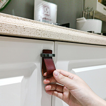 European vintage New Chinese style first layer cowhide brown leather leather handle shoe cabinet cabinet door handle drawer