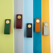 First layer cowhide handle leather cabinet bedside cabinet wardrobe drawer cabinet door thick anti-collision leather door handle